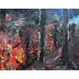 20th century school - impressionist woodland landscape, unsigned, oil with thick impasto, 39 x 52cm,