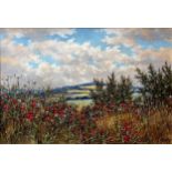 Deborah Poynton (20th century) - Poppy fields, signed, oil on canvas, 39 x 60cm, framed