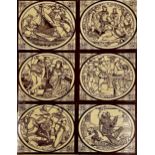 Set of six Minton tiles by John Moyr Smith - Tennyson's 'Idylls of the King', 15.5 x 15.5cm