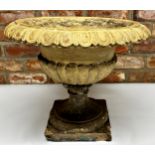 Good quality terracotta urn planter, with darted boarders and fluted bowl, 42cm high x 48cm diameter