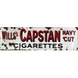 Advertising - 'Wills Capstan Navy Cut Cigarettes' enamel sin, red text on white, 38 x 153cm
