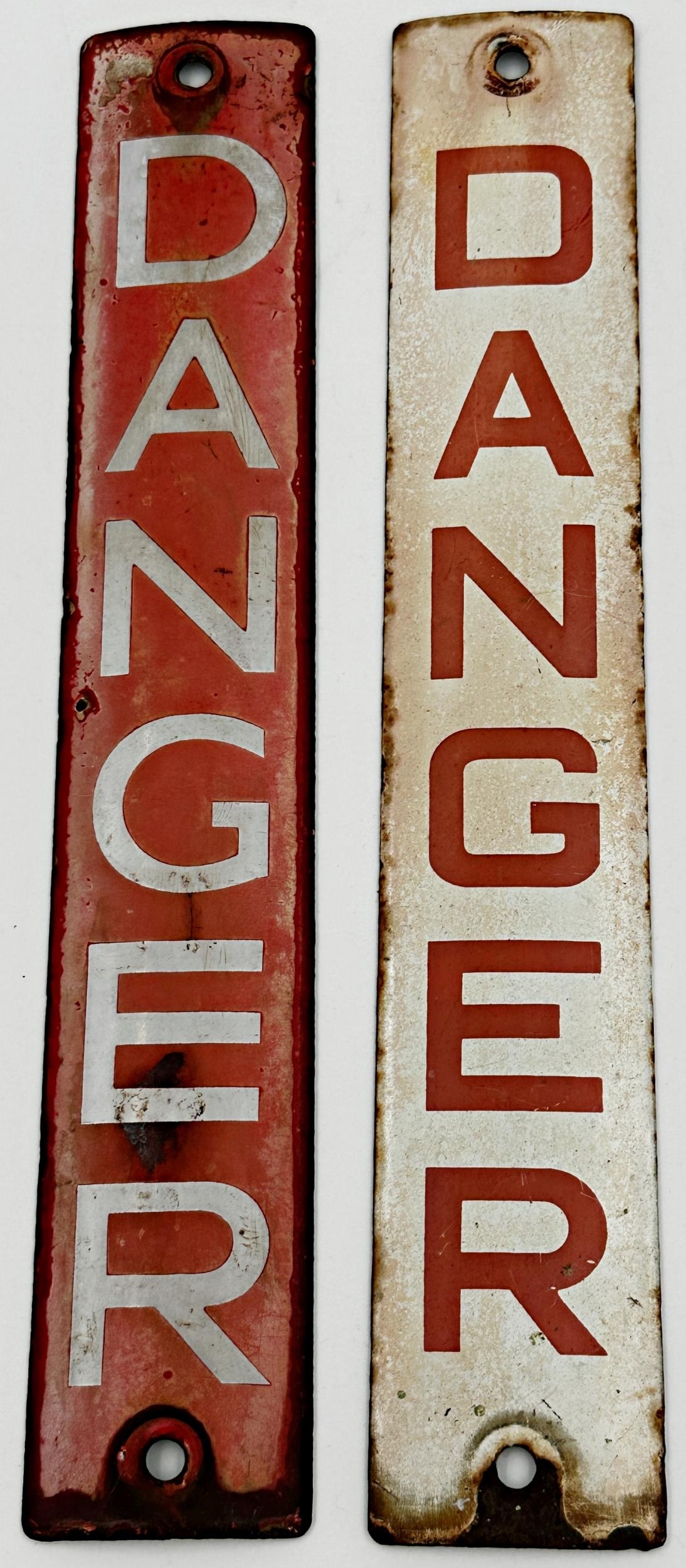 Pair of enamel 'Danger' signs in red and white, 31 x 5cm each (2)