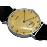 Vintage Vulcan gents stainless steel wristwatch, gilt dial with Arabic numerals and subsidiary