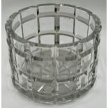 Good quality cut glass jar or wine cooler, with square cut panels and star shaped base, indistinctly