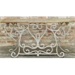 Good French painted wrought iron console table with moulded pine top, 80 x 150cm