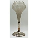 Art Nouveau etched glass and silver plated vase or centrepiece, the central tulip vase upon a