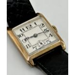 Vintage 9ct gents dress watch, champagne square dial with Arabic numerals and subsidiary second
