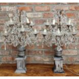 Pair of Venetian style candelabra table lamps, with various scroll branches with prismatic glass