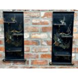 Pair of early 20th century chinoiserie wall brackets each with 3 folding stands, painted and
