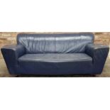 Gerard Van Den Berg for Montis - "Corvette" sofa in original stitched blue leather upon teak tapered
