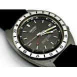Vintage Seiko Automatic Navigator Timer GMT 6117.8000 stainless steel gents wristwatch, black dial