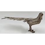Silver model of a standing Golden Pheasant, 27cm long 4.5oz approx
