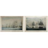 After William John Huggins (1781-1845) - Pair of marine battle scenes, with inscriptions, hand