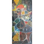 20th century school - abstract study of two clowns with a cat, indistinctly signed, oil with