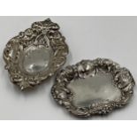 Two similar Victorian style silver pin trays, 13.5 and 11cm long respectively, 2.5oz approx