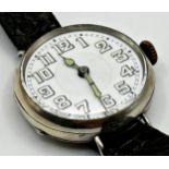 Early 20th century Wilsdorf & Davis Rolex gents silver lug trench watch, enamel dial with Arabic