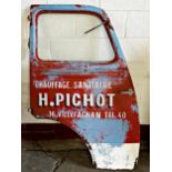 Advertising - 'H. Pichot, Chauffage, Sanitaire', truck door with inscriptions, 151cm high x 96cm