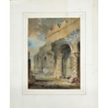 Louis Haghe (1806-1885) - Exotic landscape of ruins with a kneeling figure, signed in pencil,