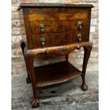 Good quality early 20th century Viners burr walnut veneered canteen, sepentine form, hinged top over