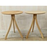 F B J Mobler of Denmark- Pair of beech tripod wine tables, 61cm x 48cm (2).