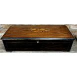 19th century rosewood and boxwood inlaid Nicole Freres music box, playing ten airs, 70cm long,