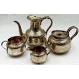 Good quality Victorian silver four piece tea service, engraved and fluted decoration, maker