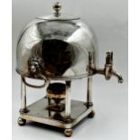 Silver Plate Regency Spirit Kettle. Set upon four column pedestal and ball feet. With Lions Head