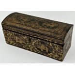 A Regency period ebonised chinoiserie glove box, the domed top and sides decorated with panels of