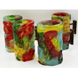 Set of four Murano art glass wall sconces with various coloured mottled glass and brackets, the