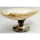 1920s silver and mother of pearl table salt, maker Henry Charles Freeman, Birmingham 1922, 4.5 x 9.