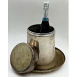 Novelty silver plated wine cooler in the form of a top hat, 24cm high.