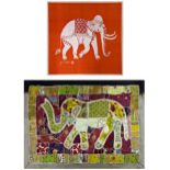 Jim Thompson (20th century) - silk picture of a ceremonial elephant, 65 x 65cm, with a further