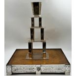 Arts and Crafts Four Tier Silver Plate Cake stand, with engraved Celtic floral motifs and applied