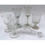 A collection of Georgian and later drinking glasses to include two wine glasses, two sherry glasses,