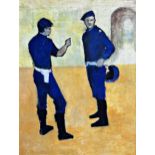 20th century continental school - two police officers, unsigned, oil on canvas, 80 x 60cm, framed