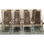 Set of 12 Pieff Lisse carver dining chairs with geometric upholstery upon cast chrome frames (12).