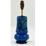 Probably by Aldo Londi for Bitossi rimini blue baluster lamp decorated with green scrolled