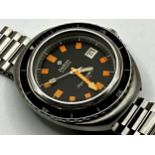 Vintage Zodiac 'Super Sea Wolf' Automatic stainless steel divers watch, black dial with orange and