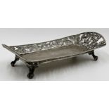Continental silver cast and pierced pen tray, with swans, mermaids and harps, 21.5cm long, 9oz