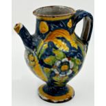 Very early probably 1500s Italian majolica wet drug jar jug, painted with two portrait panels to the