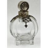 Good Victorian silver applied globular decanter or scent bottle, with scallop shell silver