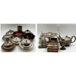 Large collection of silver plate to include muffin dishes, teapots, bonbon dishes, tazza, sweet
