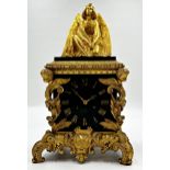 Good quality 19th century French ormolu and black slate mantel clock the square clock mounted by a