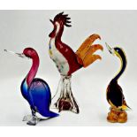 Three Murano glass birds to include a Cockerel and two ducks, the Cockerel 40cm high (3)