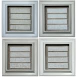 Four framed sets of grand tour type plaster plaques four in each frame, with glazed fronts, the