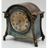 Silver plated Kendall & Dent of London mantel clock in the Adam style with rams head and hoof