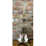 Incredible gold plated epergne centrepiece, central glass trumpet with two graduated etched glass