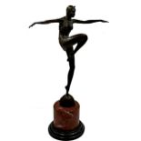 J Philipps - Art Deco figure of a dancer upon a stepped circular marble plinth, 55cm high.