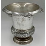 Victorian silver plate wine cooler, with repousse decoration to body and decorated rim. Marked J C &