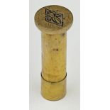 Asprey of London silver gilt lidded cylinder vessel with cast seal to base, London 1926, 7cm high,